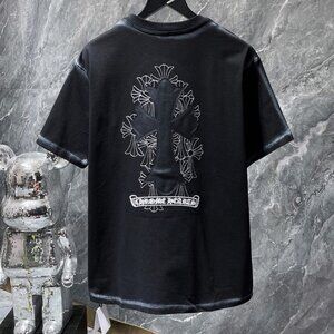 CH Black Crew Neck Short-Sleeve Embroidered Inkjet Print